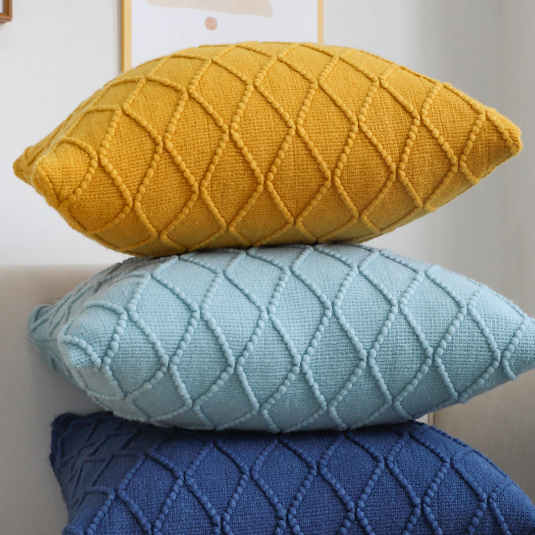 SOGA 45cm Sunshine Yellow Diamond Knit Pillowcase