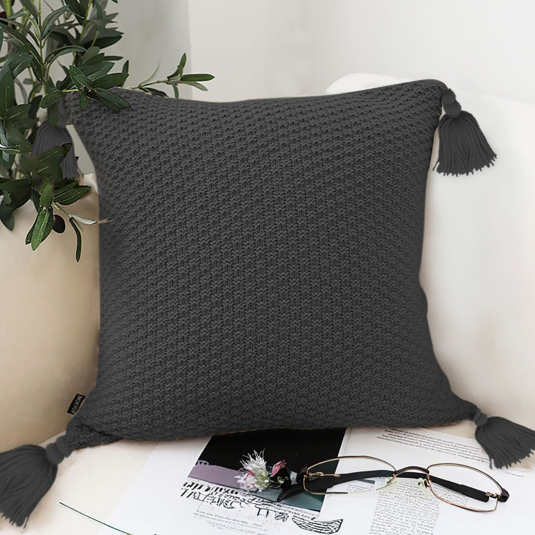 SOGA 50cm Chunky Knit Pillowcase (Charcoal Gray)