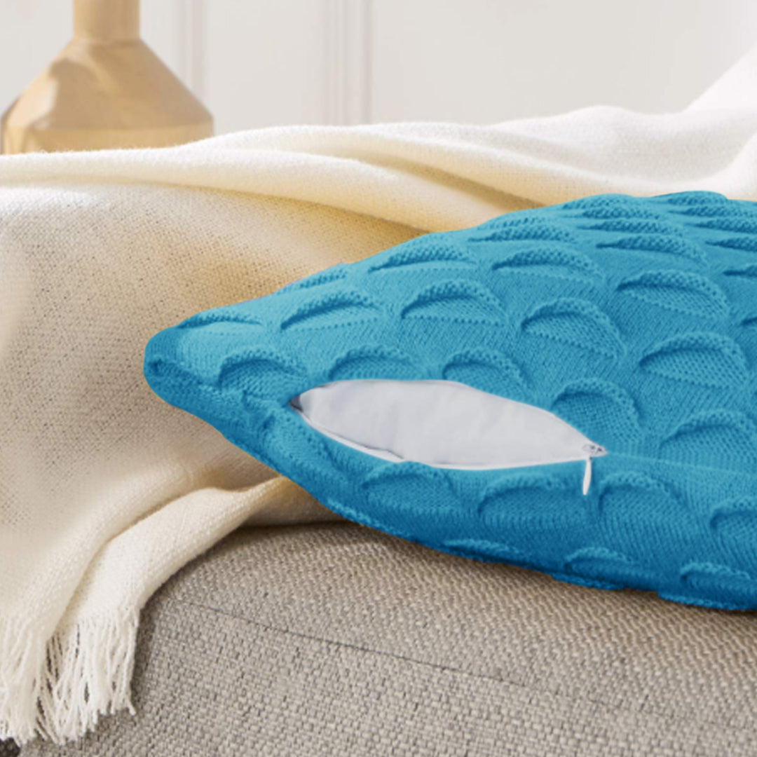 SOGA 45cm Scalloped Wave Pillowcase (Turquoise Blue)