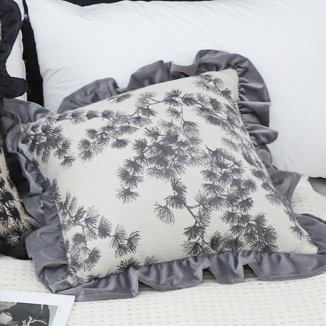 SOGA 45cm Gray Floral with Ruffle Trim