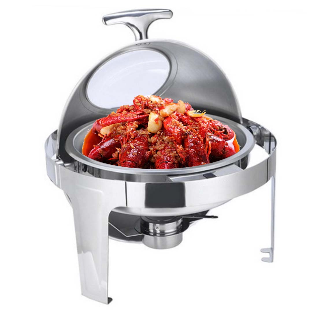 SOGA 4X 6L Round Chafing Stainless Steel Food Warmer with Glass Roll Top