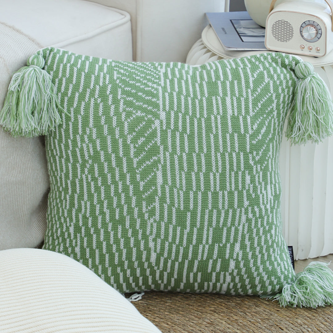 SOGA 45cm Sage Chevron Tassel Pillowcase