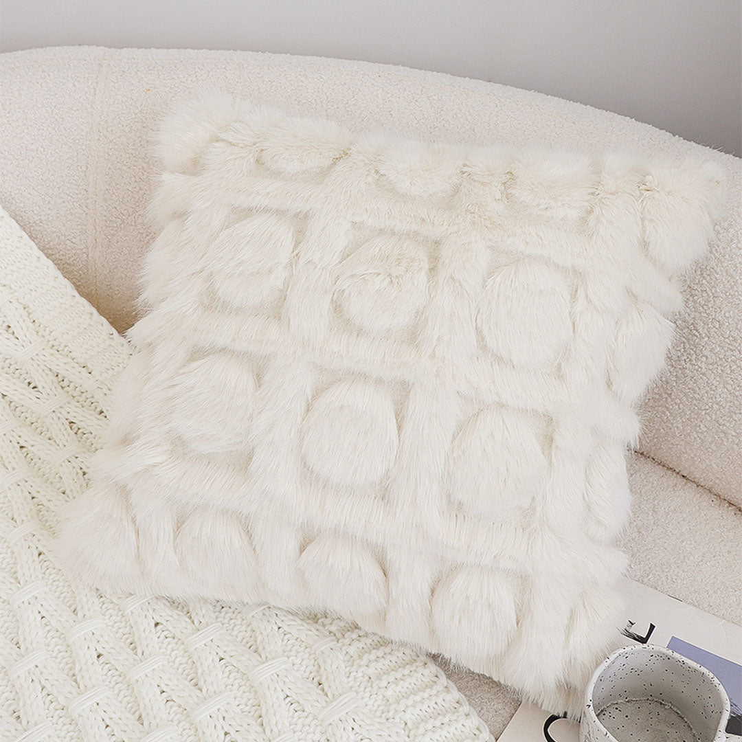 SOGA 2X 45cm Cream Pom-Pom Grid Pillowcase