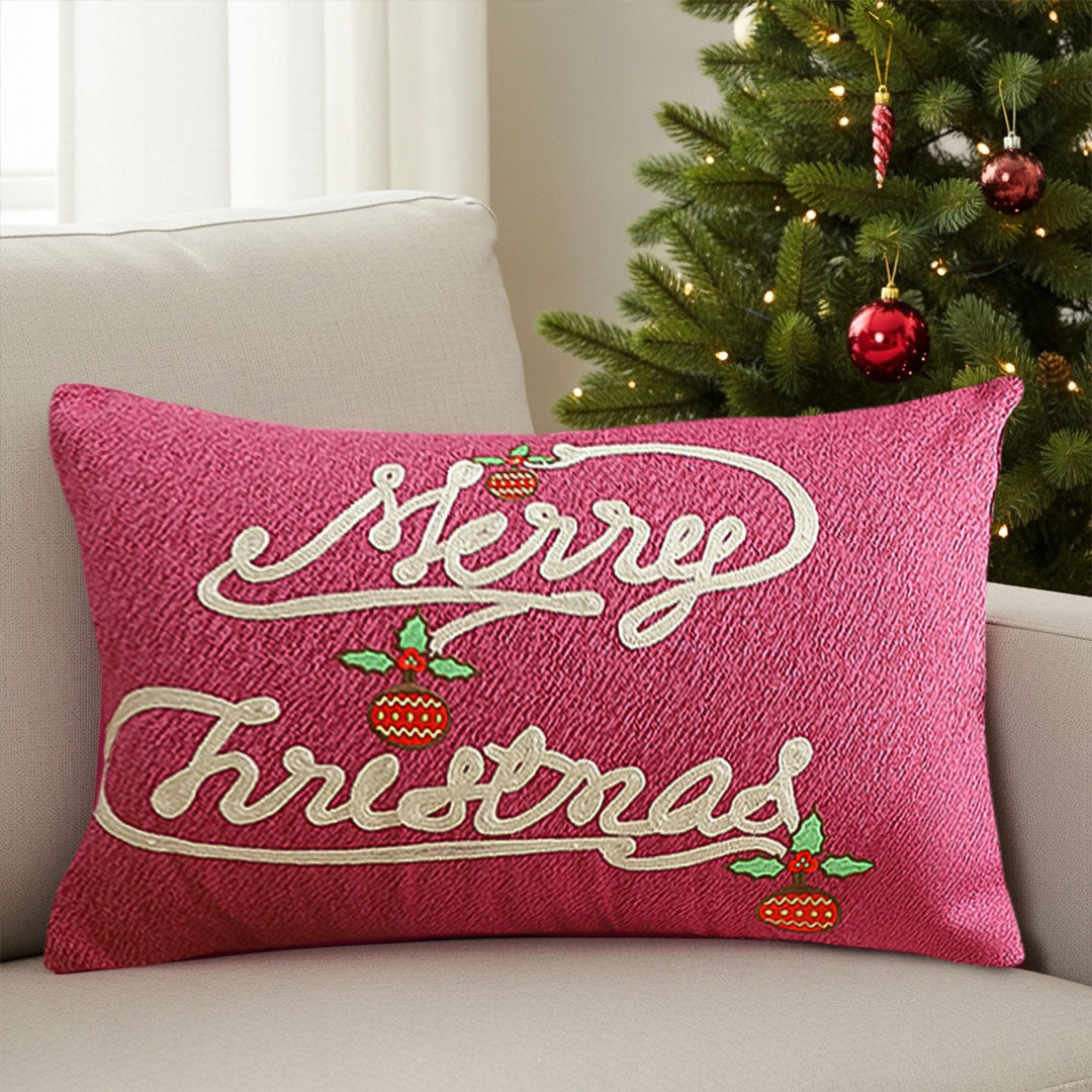 SOGA 40x60cm Elegant "Merry Christmas" Script Pillowcase