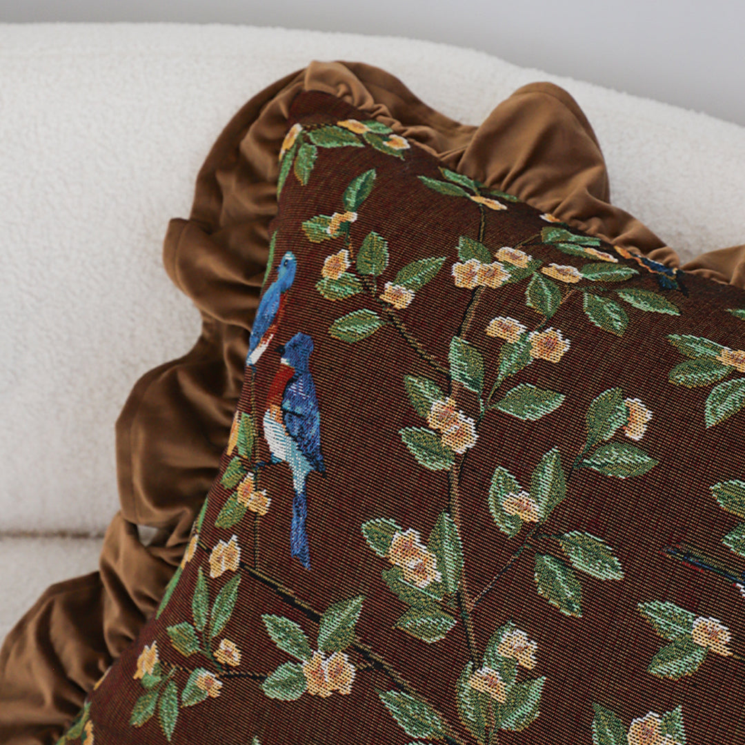 SOGA 45cm “Enchanted Garden” Bird & Floral Ruffled Throw Pillowcase