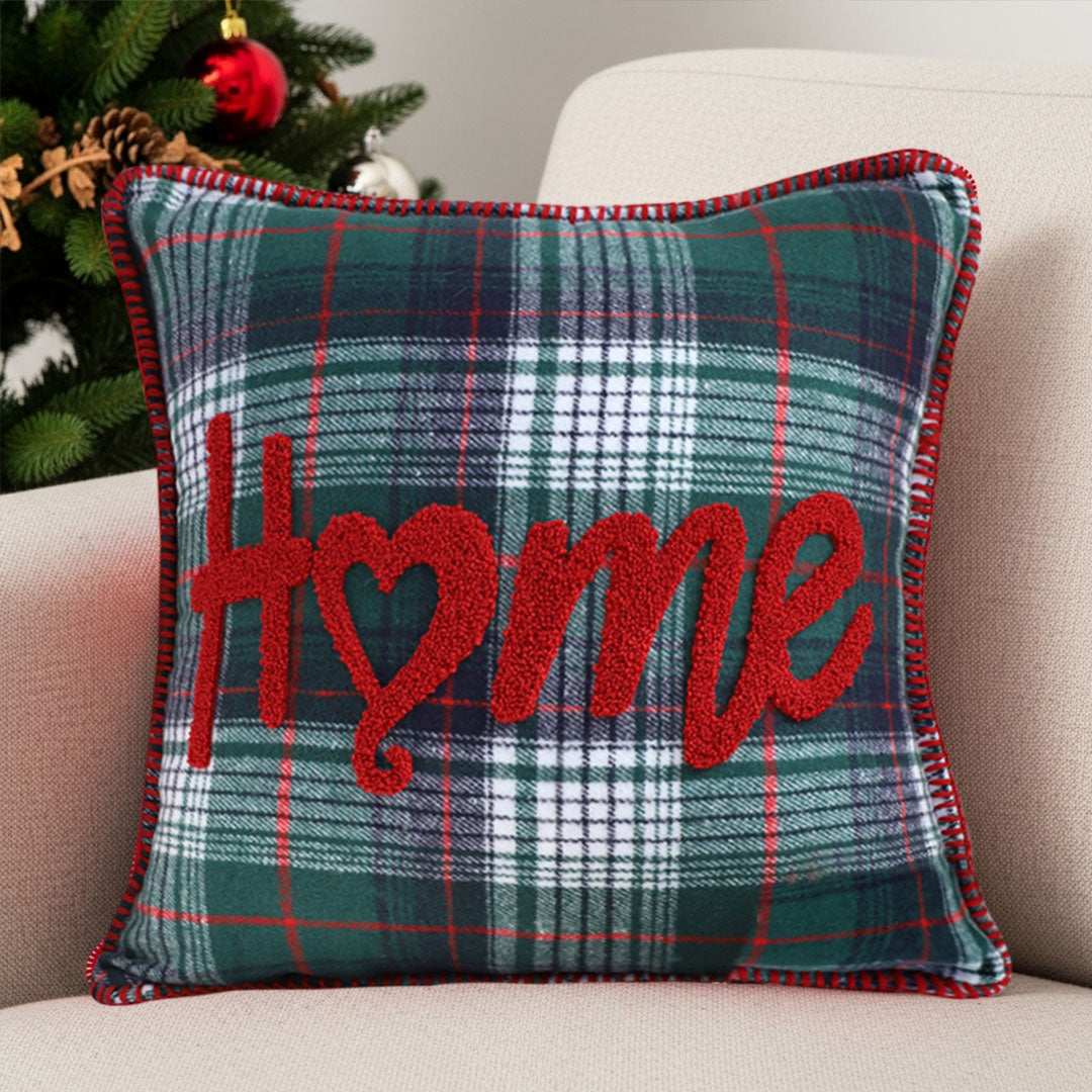 SOGA 45cm Rustic Plaid "Home" Accent Pillow Cover