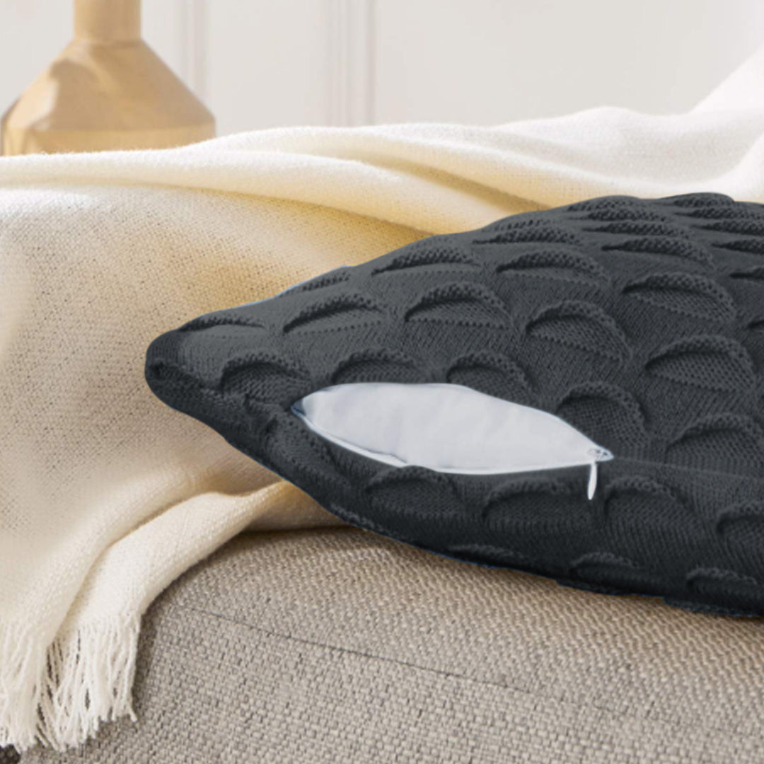 SOGA 45cm Scalloped Wave Pillowcase (Charcoal Gray)