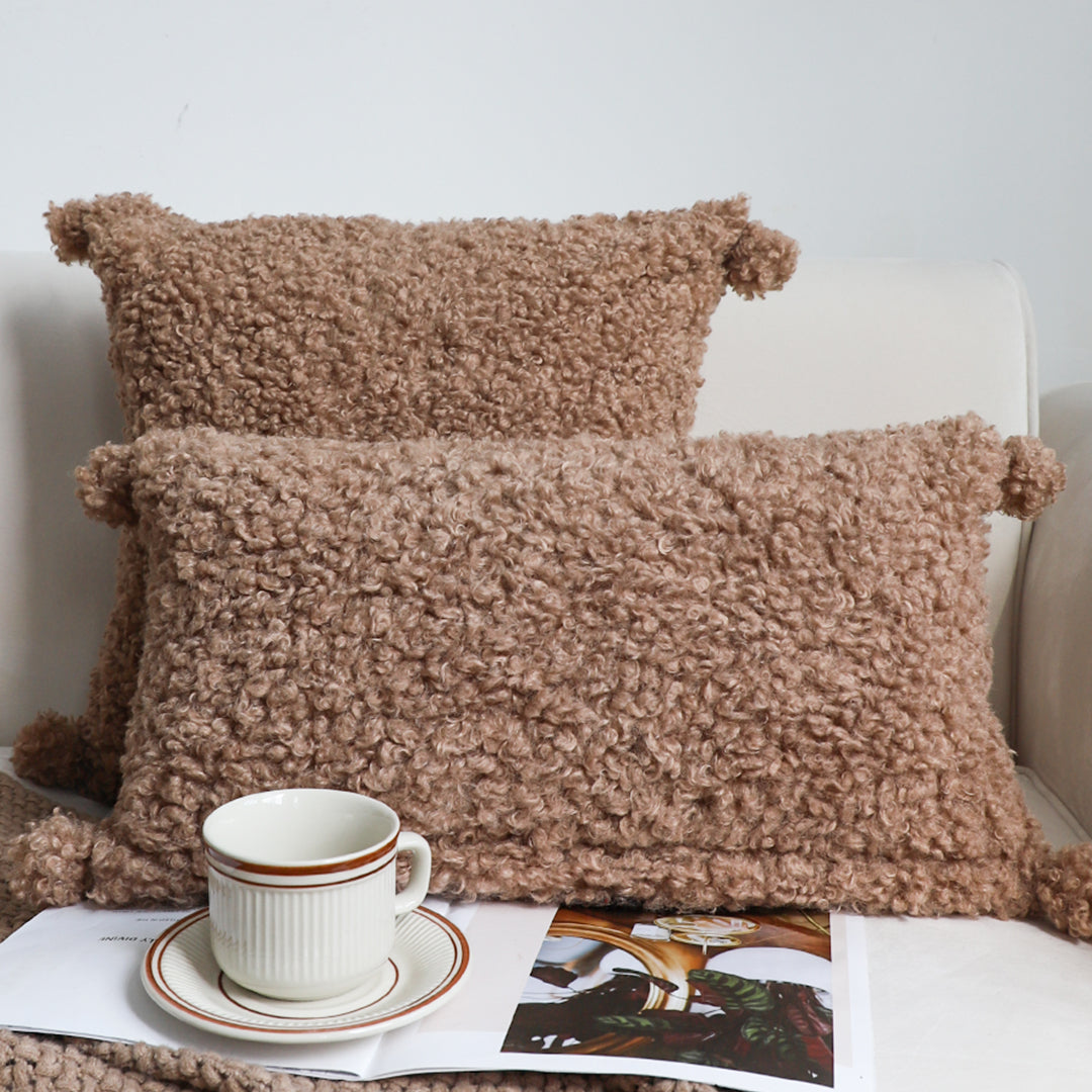 SOGA 30x50cm Sage Green Textured Lumbar Pillow with Tassels