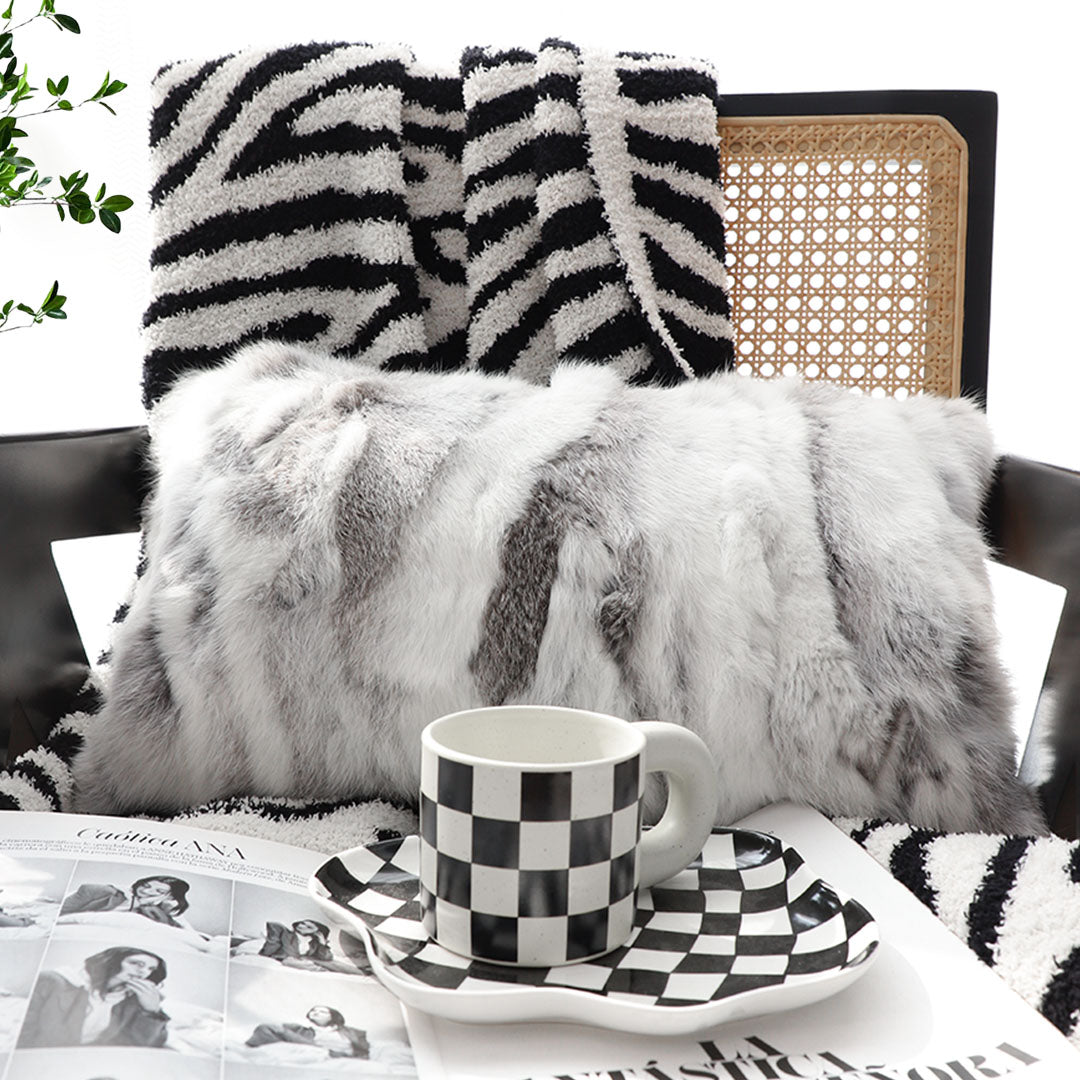 SOGA 30x50cm Luxury Faux Fur Pillowcase (Gray/White)