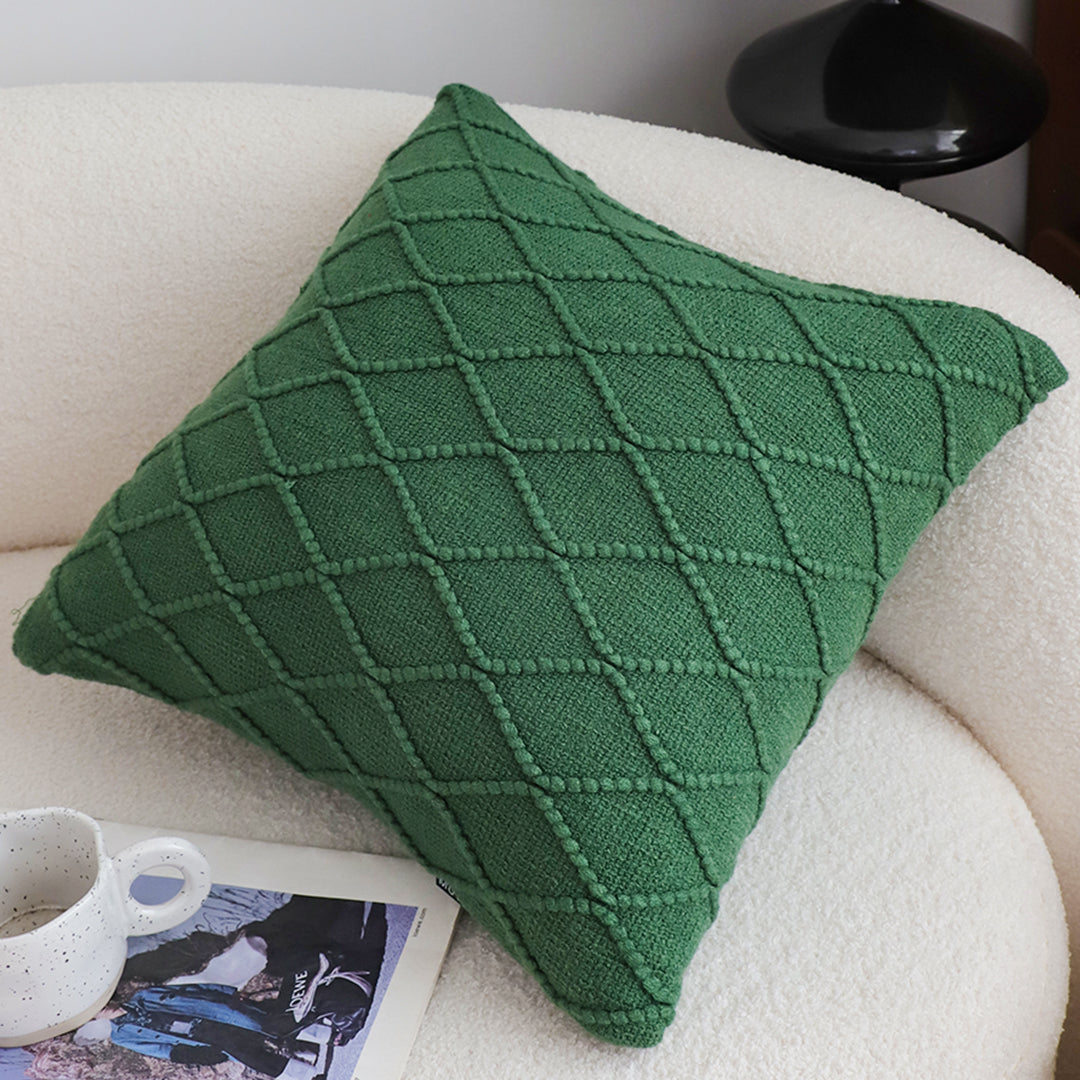 SOGA 45cm Forest Green Diamond Knit Pillowcase