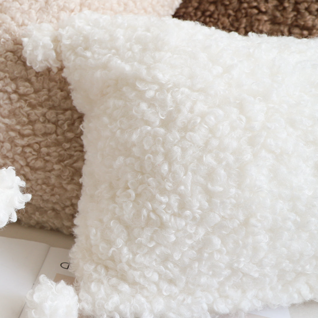 SOGA 30x50cm Ivory Sherpa Lumbar Pillow with Tassel Details