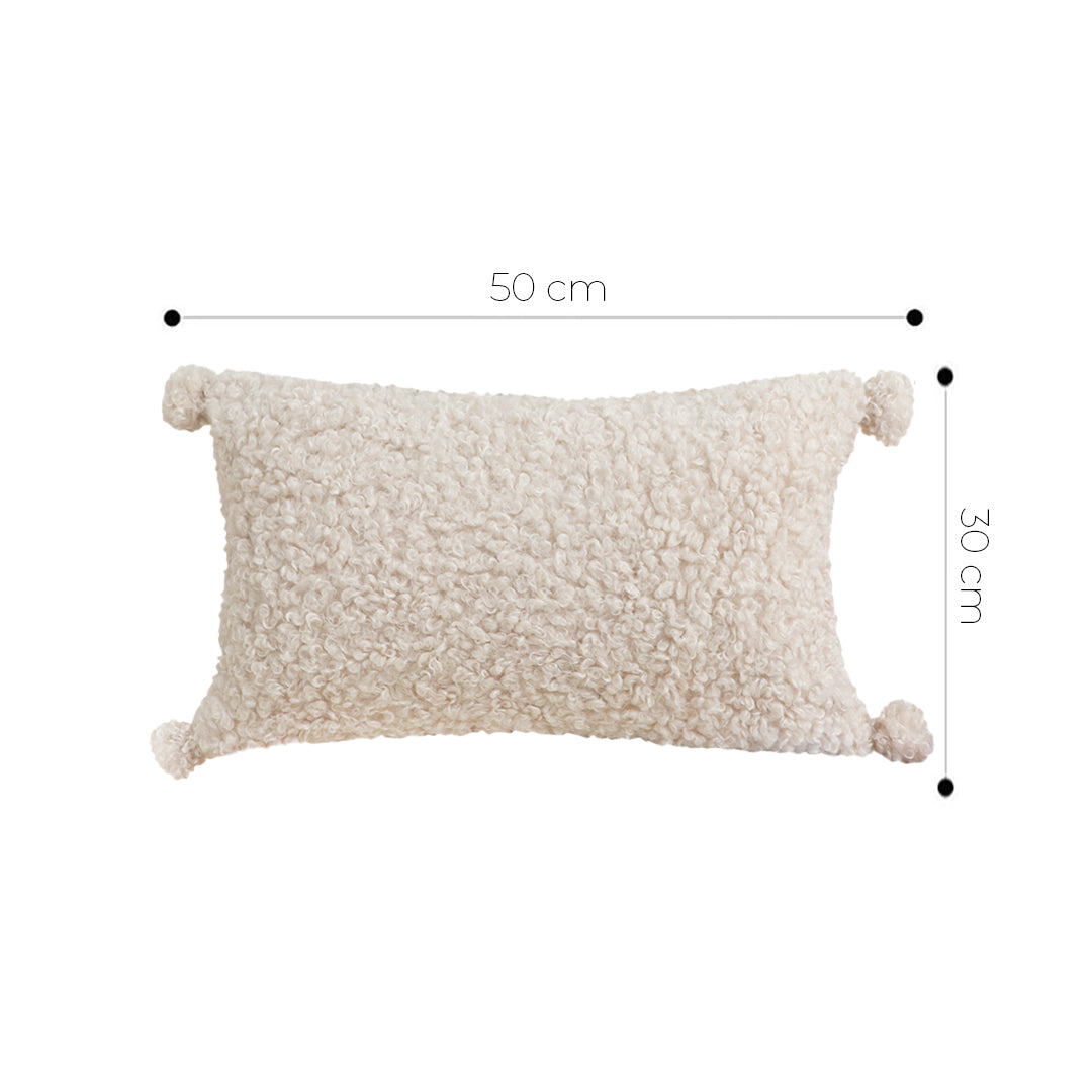 SOGA 2X 30x50cm Cream Bouclé Lumbar Pillow with Corner Tassels