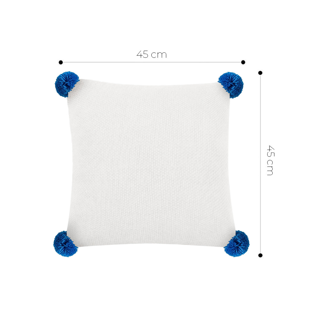 SOGA 45cm Ribbed Knit Pillowcase with Pom-Poms (Cream White)