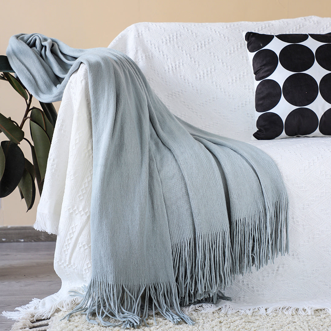 SOGA Acrylic Knitted Throw Blanket – Solid Warm Cozy Woven Cover with Fringes for Couch, Bed, Sofa, Home Decor, Grey