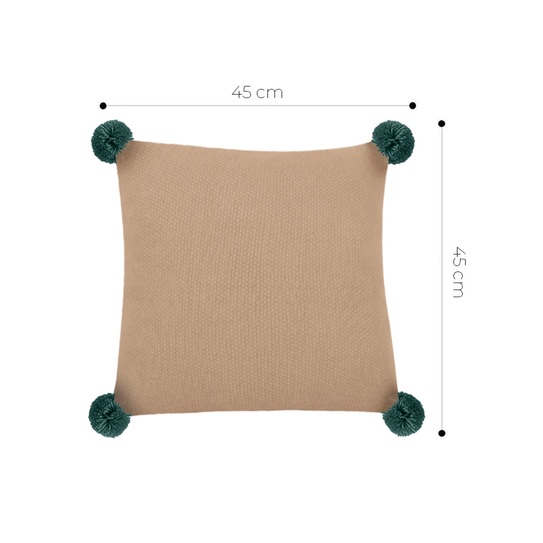 SOGA 45cm Ribbed Knit Pillowcase with Pom-Poms (Warm Beige)