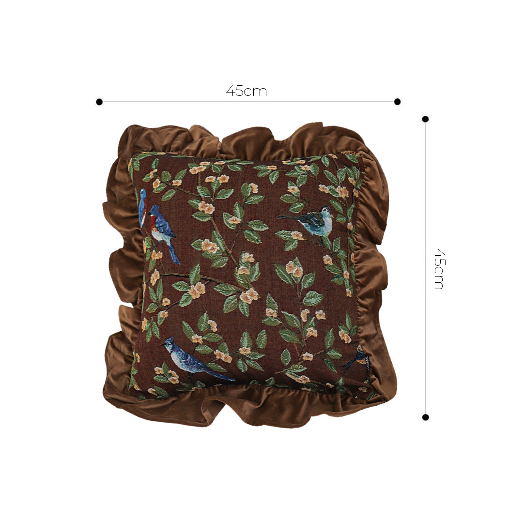 SOGA 2X 45cm “Enchanted Garden” Bird & Floral Ruffled Throw Pillowcase