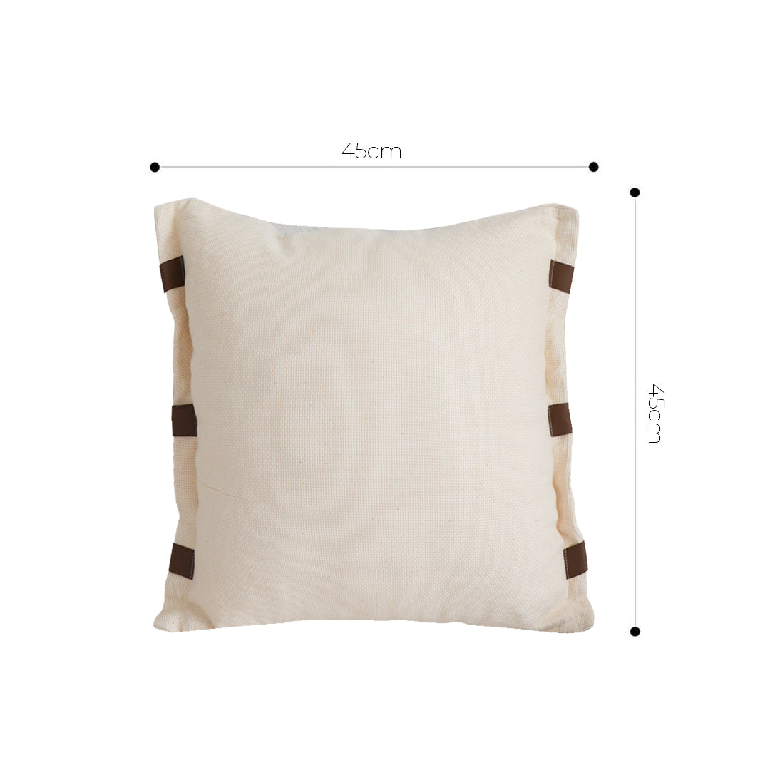 SOGA 2X 45cm Modern Cream Leather Tab Detail Textured Pillowcase