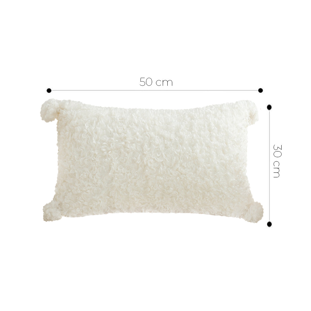 SOGA 30x50cm Ivory Sherpa Lumbar Pillow with Tassel Details