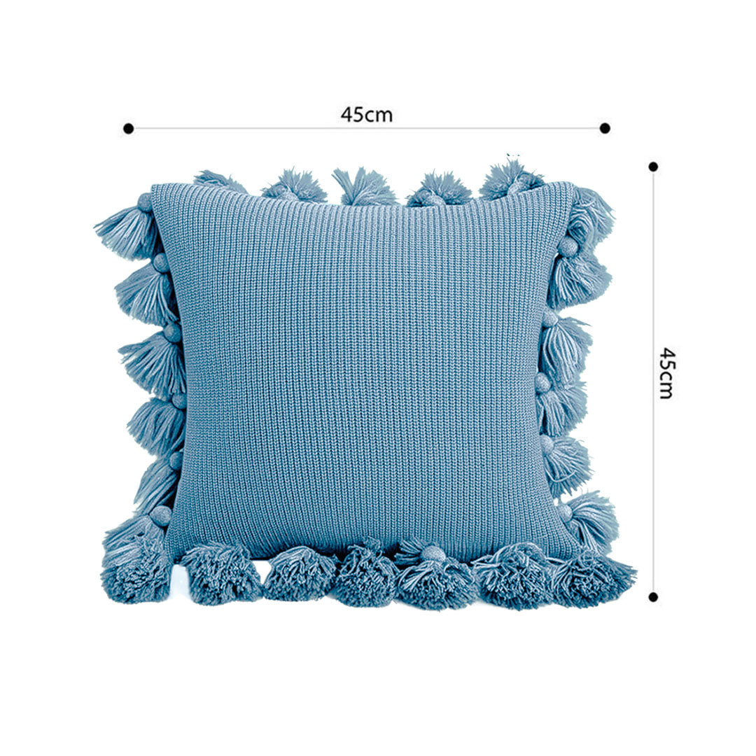 SOGA 45cm Textured Pillowcase with Pom-Pom Trim (Sky Blue)