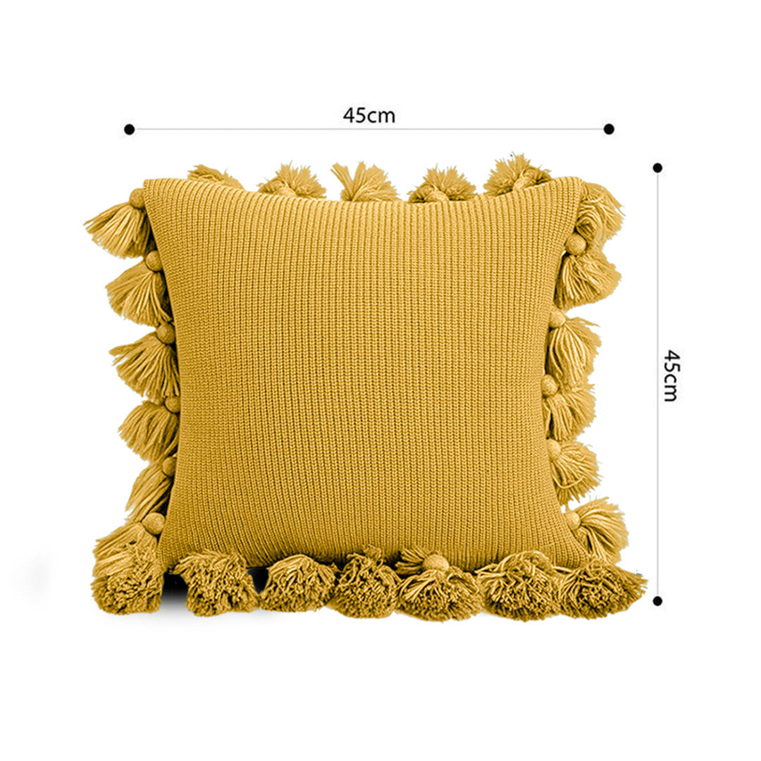 SOGA 45cm Textured Pillowcase with Pom-Pom Trim (Sunny Yellow)