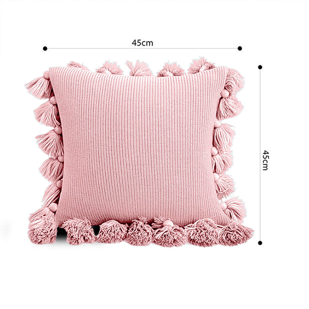 SOGA 45cm Textured Pillowcase with Pom-Pom Trim (Soft Pink)