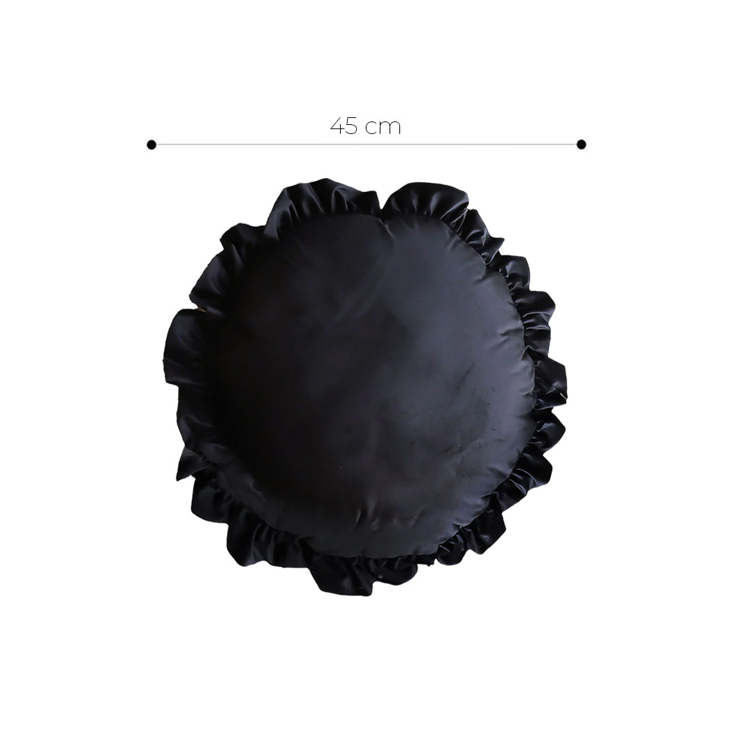 SOGA 45cm Black Vintage Lotus Edge Round Pillowcase – Butterfly Accent