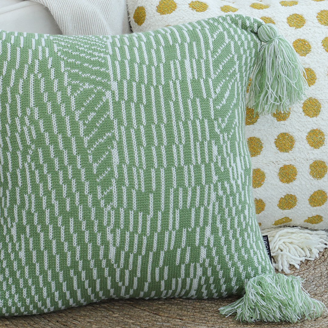 SOGA 45cm Sage Chevron Tassel Pillowcase