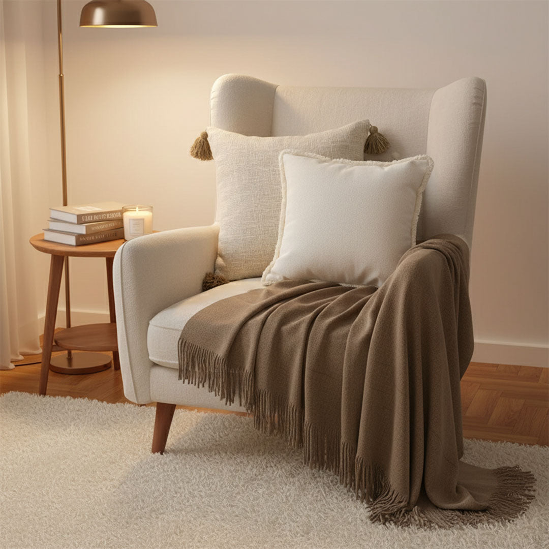 SOGA Cozy Home Set-Flannel Throw Blanket & 2 Decorative Pillow Covers (Knit & Abstract), Soft & Stylish