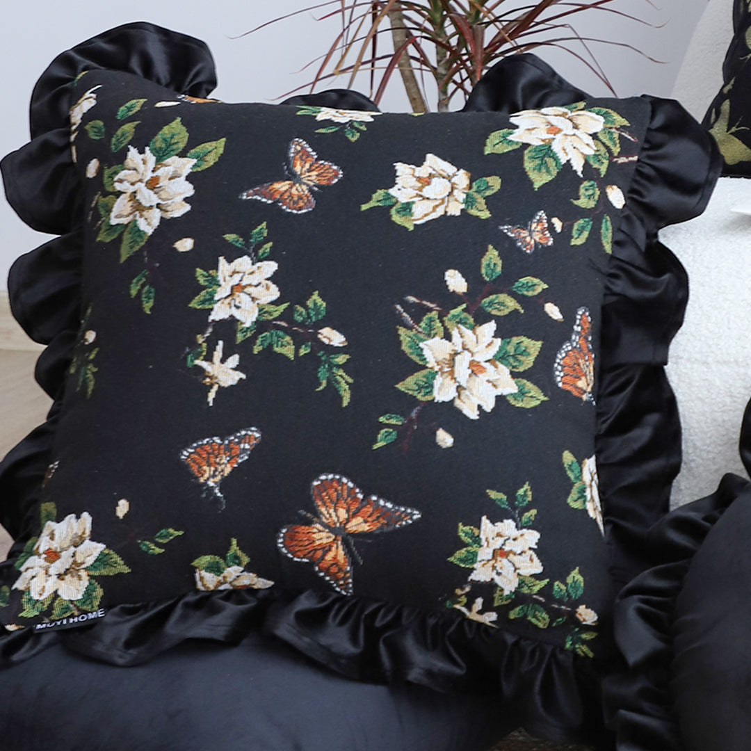 SOGA 45cm Square Vintage Decorative Embroidered Black Throw Pillowcase