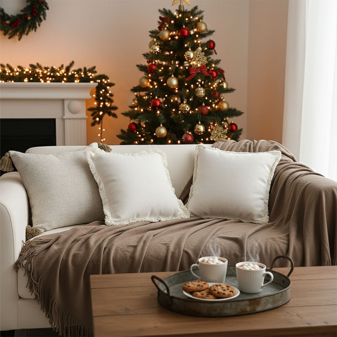 SOGA Cozy Home Set-Flannel Throw Blanket & 2 Decorative Pillow Covers (Knit & Abstract), Soft & Stylish