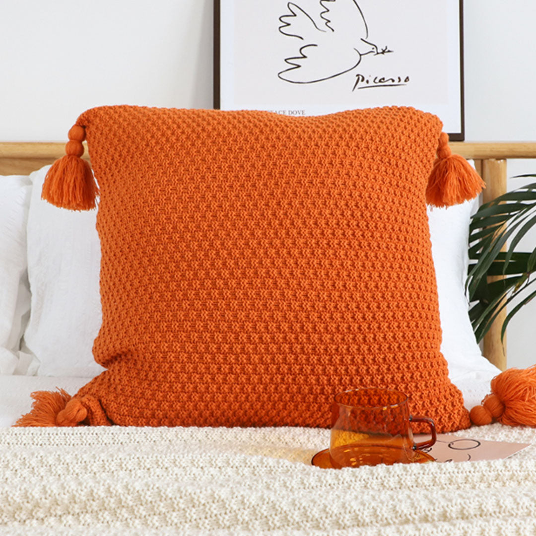 SOGA 50cm SOGA 50cm Chunky Knit Pillowcase (Coral Orange)
