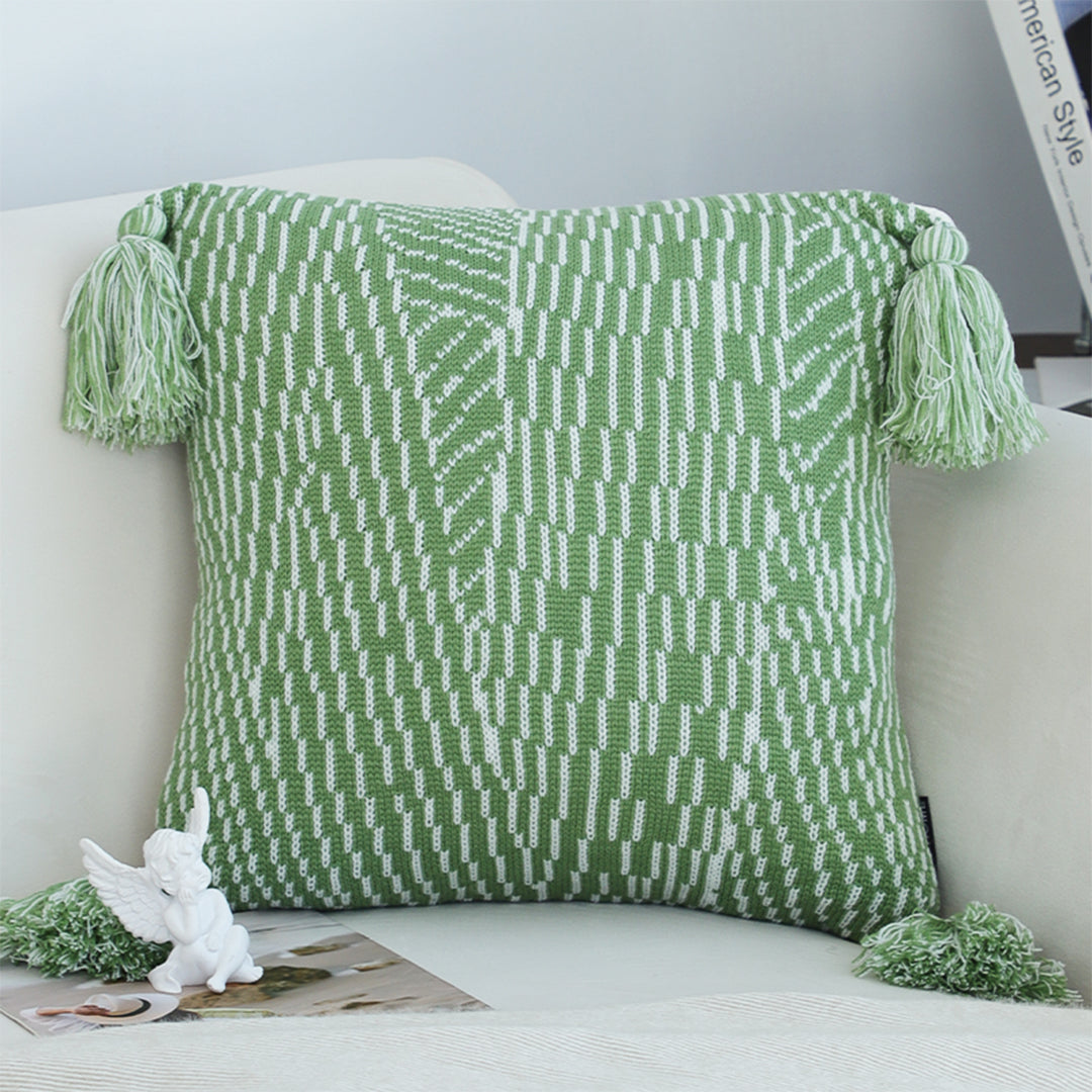 SOGA 45cm Sage Chevron Tassel Pillowcase