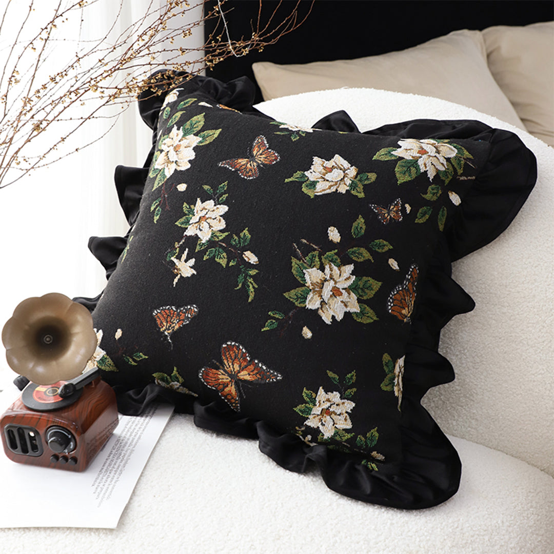 SOGA 45cm Square Vintage Decorative Embroidered Black Throw Pillowcase