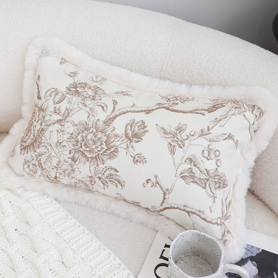 SOGA 30x50cm Taupe Floral Embroidered Pillowcase