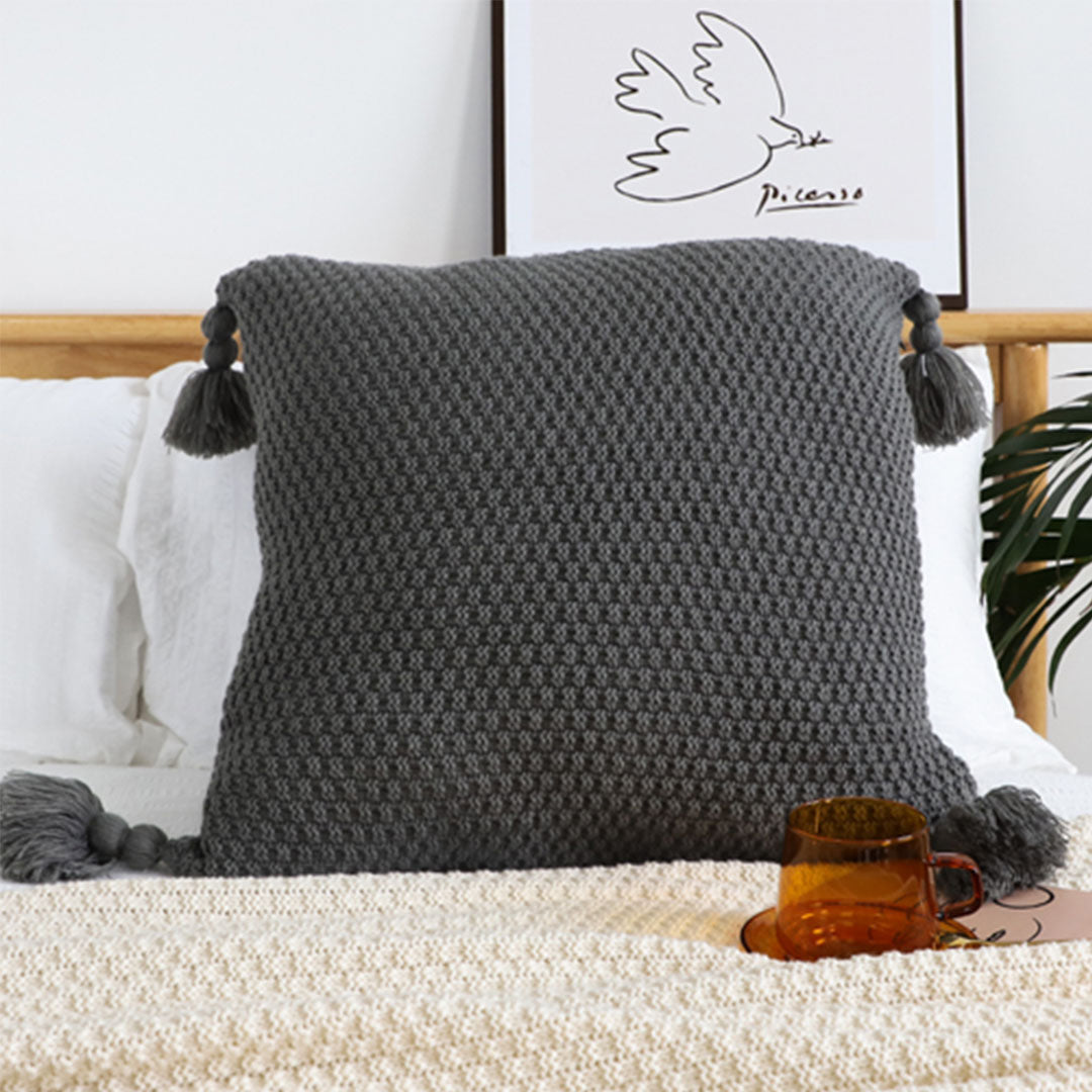 SOGA 50cm Chunky Knit Pillowcase (Charcoal Gray)