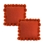 SOGA 2X 45cm Rust Red Ribbed Pillow Covers with Pom Poms – Soft Decorative Cushion Cases for Sofa, Bed & Home Décor
