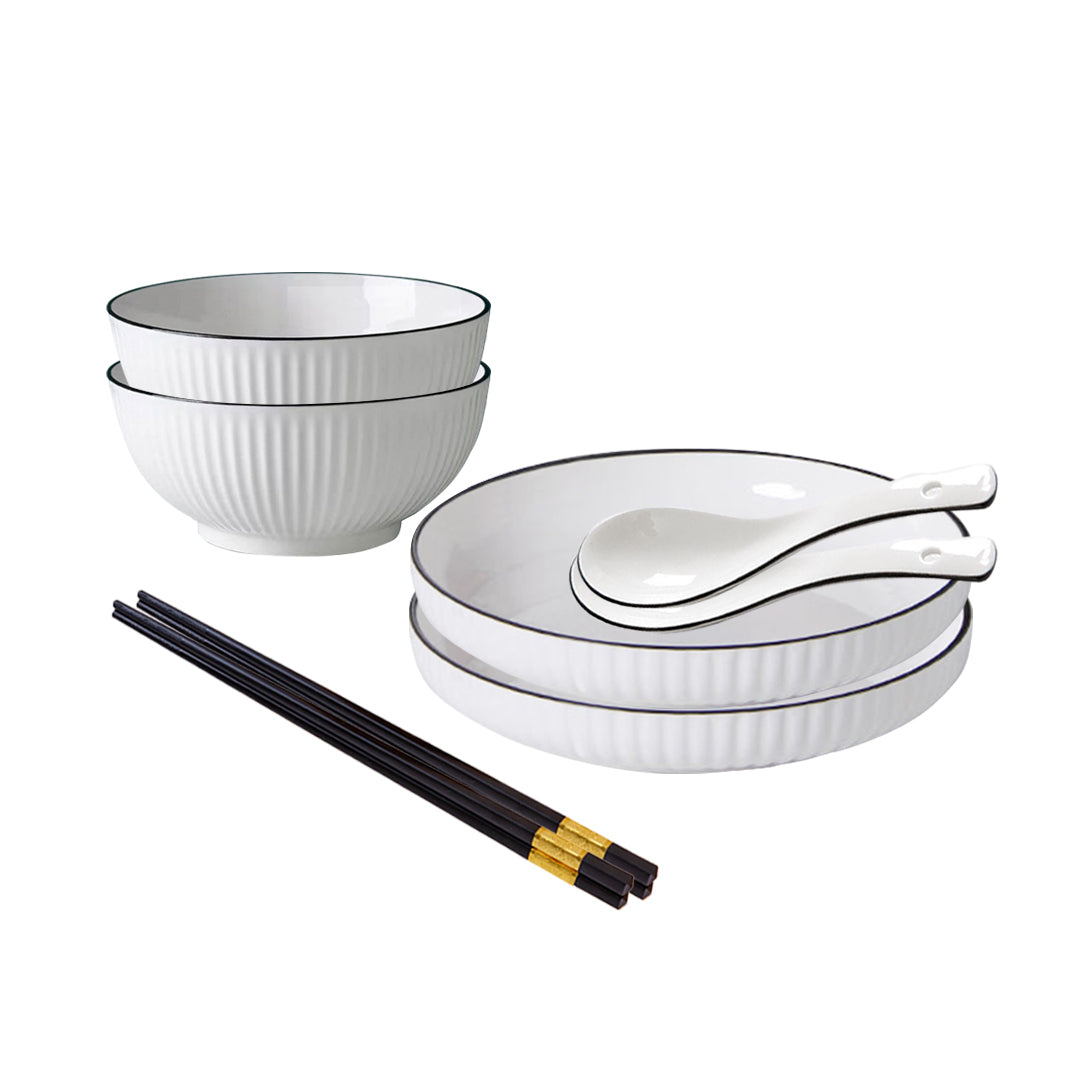 SOGA White Japanese Style Ceramic Dinnerware Crockery Soup Bowl Plate Server Kitchen Home Decor Set of 4