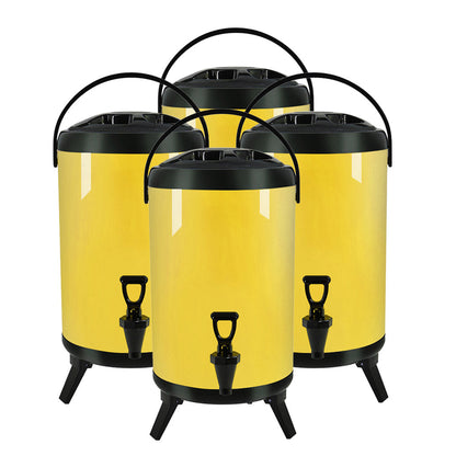 SOGA 4X 16L Stainless Steel Insulated Milk Tea Barrel Hot and Cold Beverage Dispenser Container with Faucet Yellow