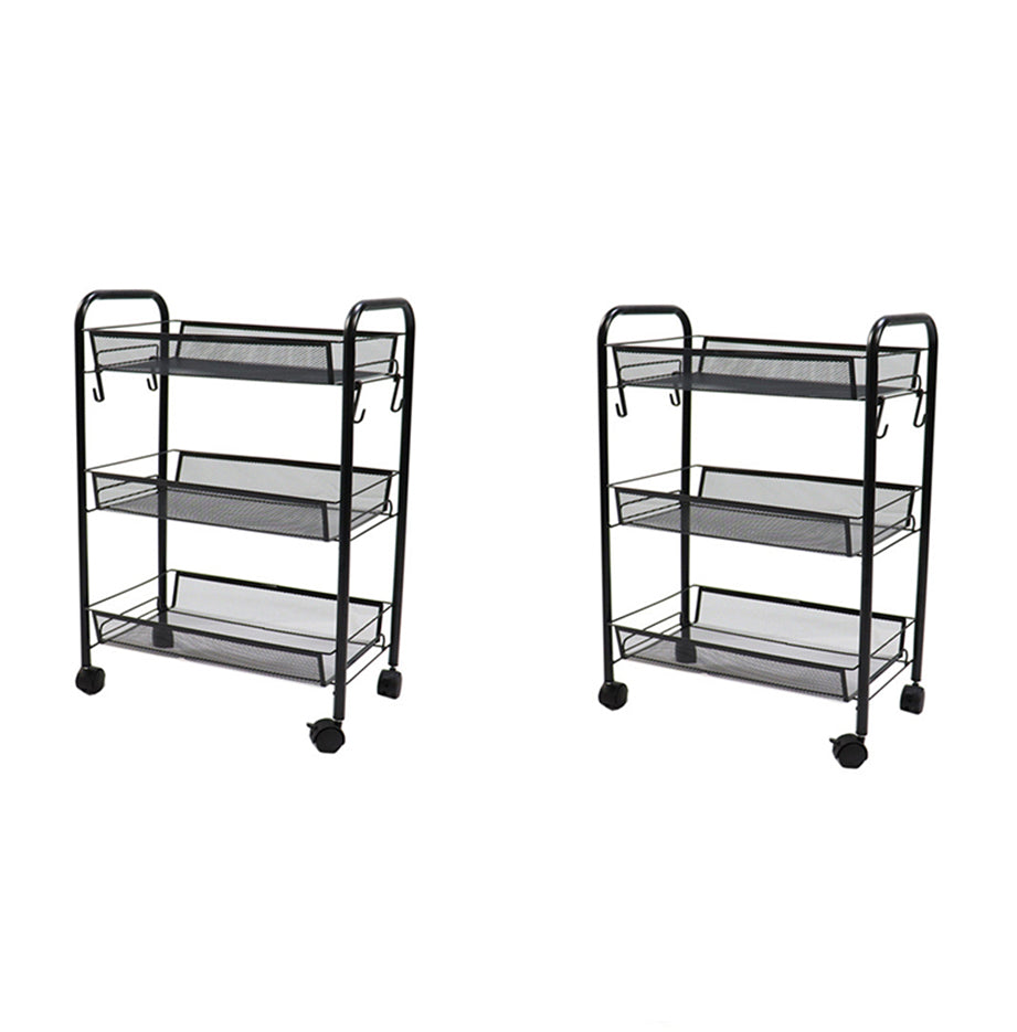 SOGA 2X 3 Tier Steel Black Bee Mesh Kitchen Cart Multi-Functional Shelves Portable Storage Organizer with Wheels