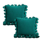 SOGA 2X 45cm Emerald Green Textured Pillowcase with Pom-Pom Trim – Elegant Decorative Cushion Covers