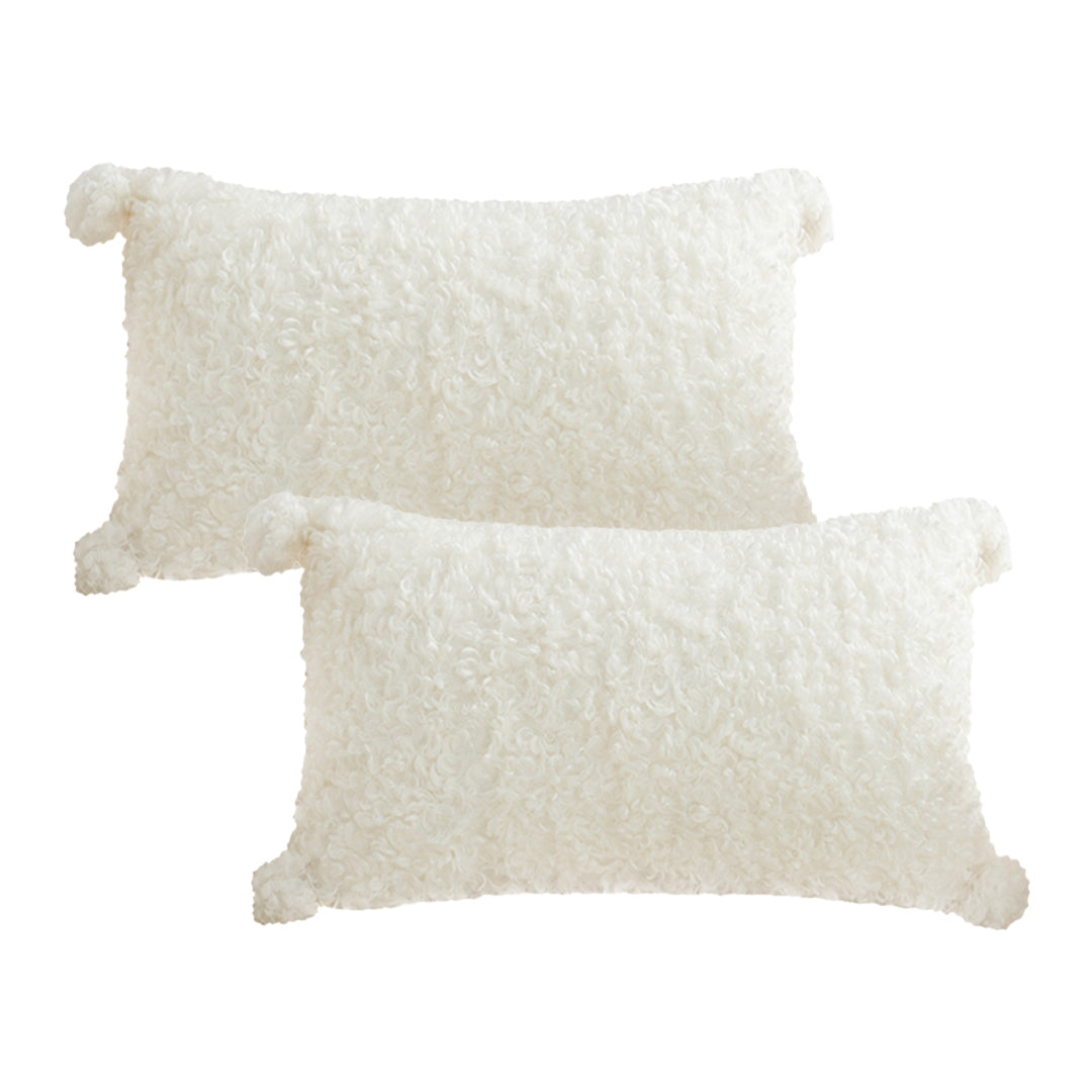 SOGA 2X 30x50cm Ivory Sherpa Lumbar Pillow with Tassel Details