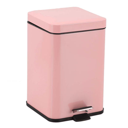 SOGA Foot Pedal Stainless Steel Rubbish Recycling Garbage Waste Trash Bin Square 6L Pink