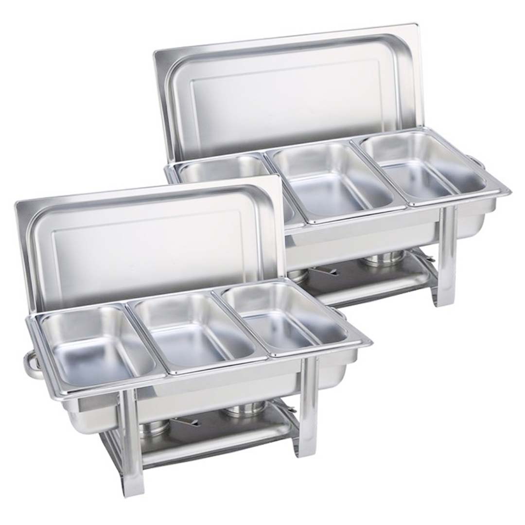 SOGA 2X Stainless Steel Chafing Triple Tray Catering Dish Food Warmer