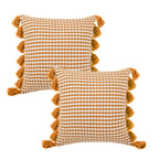 SOGA 2X 45cm Orange Houndstooth Pillow Cover with Tassels