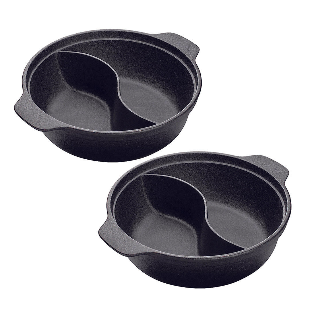 SOGA 2X 32CM Round Cast Iron Shabu Shabu Hotpot Beef Chicken Stew Wok Two-Flavor Division