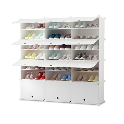 SOGA 7 Tier 3 Column White Shoe Rack Organizer Sneaker Footwear Storage Stackable Stand Cabinet Portable Wardrobe with Cover