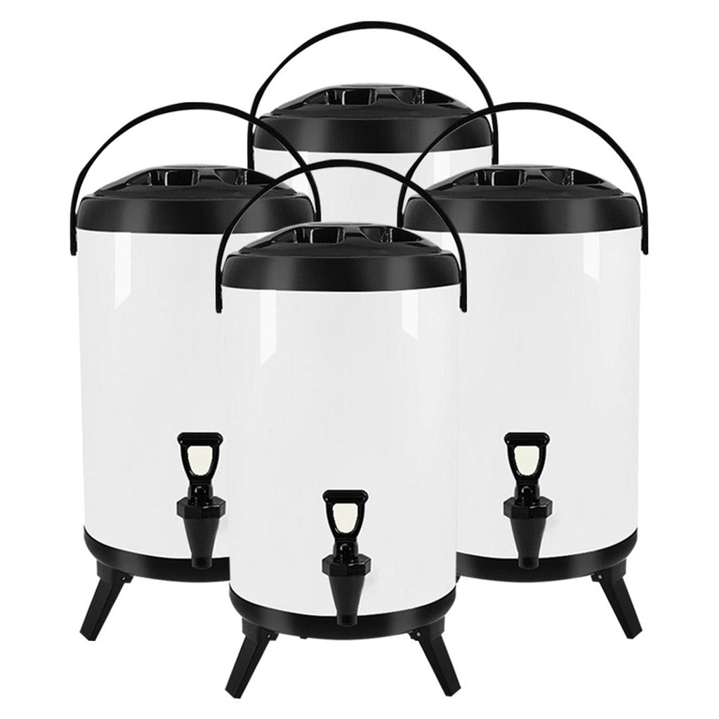 SOGA 4X 3.7 Gal Stainless Steel Insulated Milk Tea Barrel Hot and Cold Beverage Dispenser Container with Faucet White