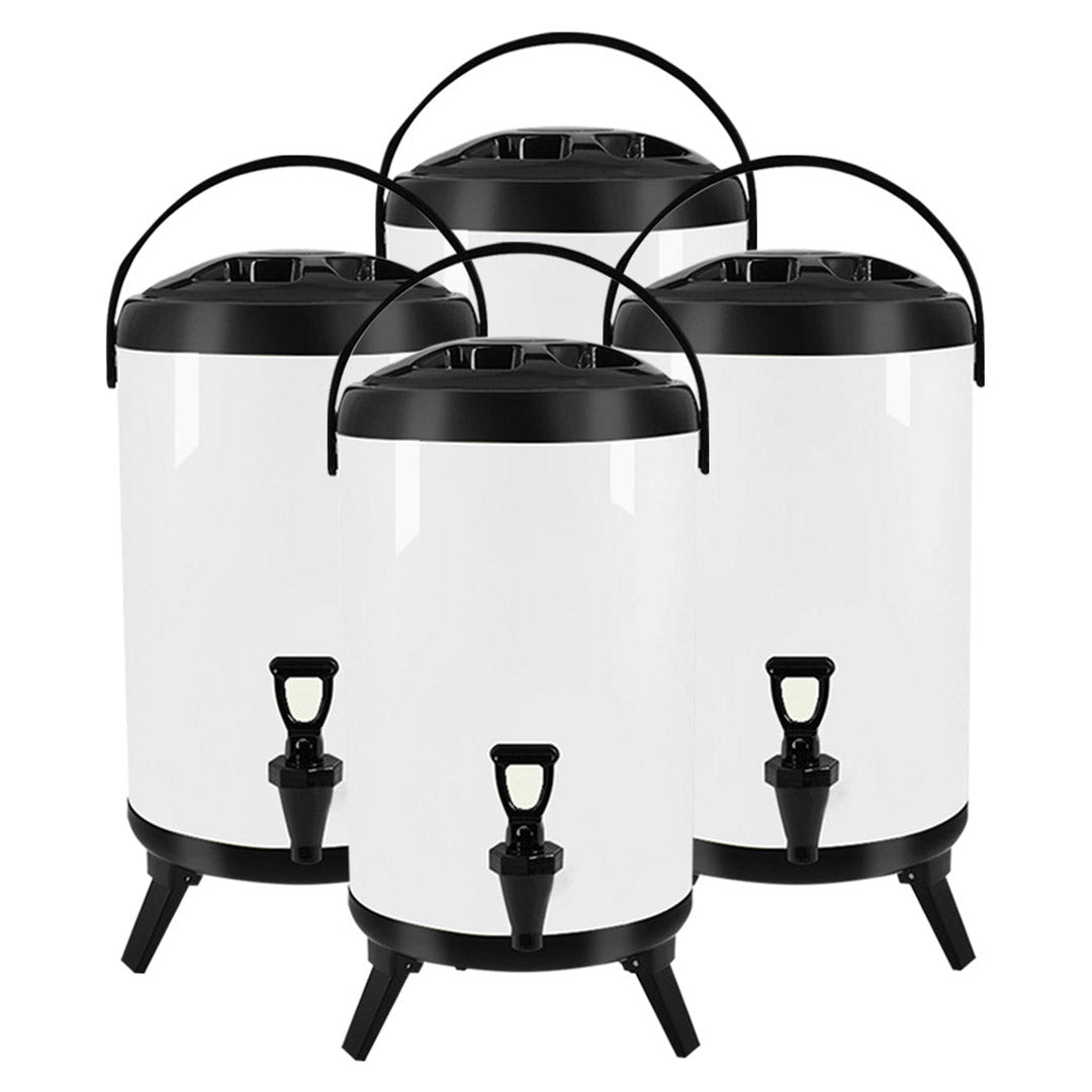 SOGA 4X 3.7 Gal Stainless Steel Insulated Milk Tea Barrel Hot and Cold Beverage Dispenser Container with Faucet White