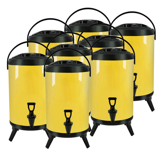 SOGA 8X 12L Stainless Steel Insulated Milk Tea Barrel Hot and Cold Beverage Dispenser Container with Faucet Yellow