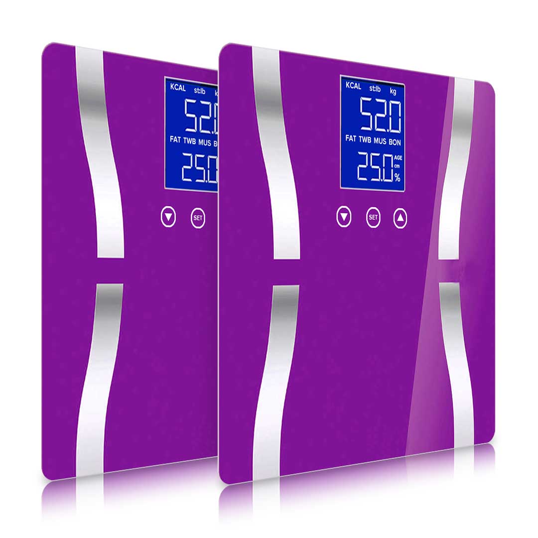 SOGA 2X Glass LCD Digital Body Fat Scale Bathroom Electronic Gym Water Weighing Scales Purple